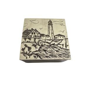 NIB Ivory Engraved Lighthouse Trinket Box